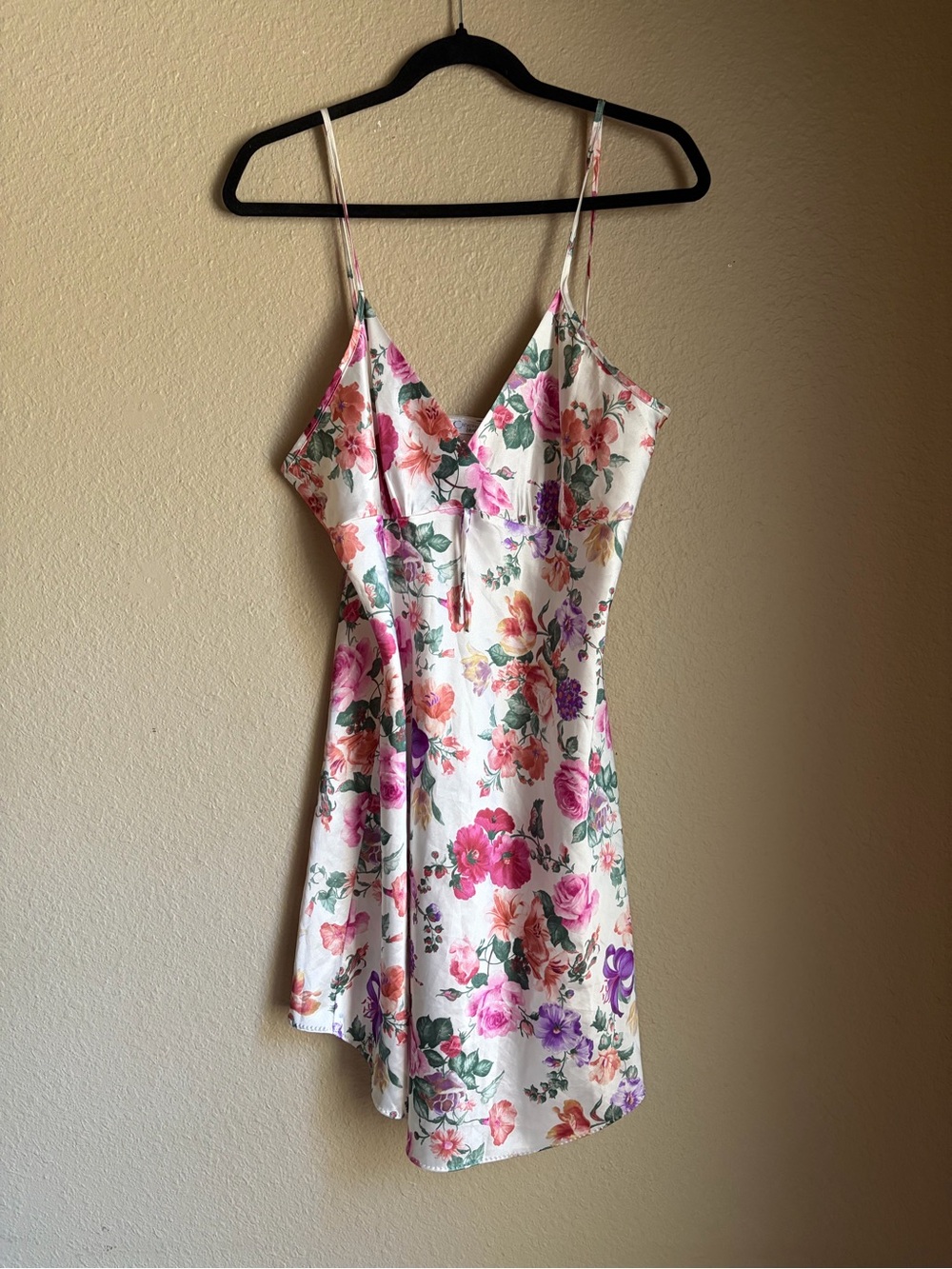 Vintage Floral Spaghetti Strap Slip Dress - Pink, Purple & Green Floral